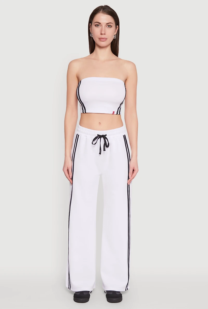 Womens Varsity Stripe Cropped Tube Top, White, Size M