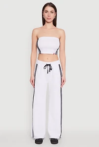 Womens Varsity Stripe Cropped Tube Top, White, Size M