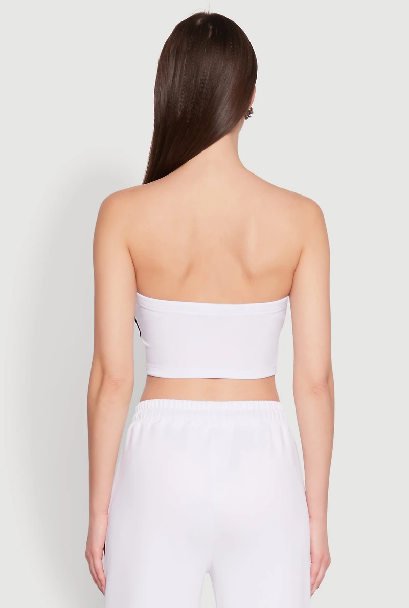 Womens Varsity Stripe Cropped Tube Top, White, Size M