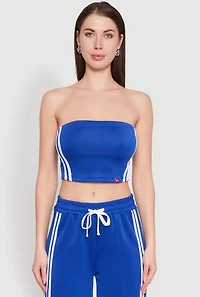 Womens Varsity Stripe Cropped Tube Top, Blue, Size XL