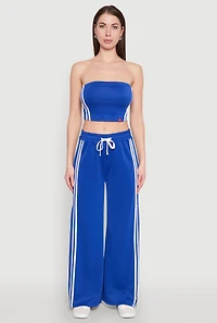 Womens Varsity Stripe Cropped Tube Top, Blue, Size XL