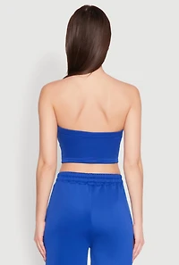 Womens Varsity Stripe Cropped Tube Top, Blue, Size XL