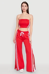 Womens Varsity Stripe Cropped Tube Top, Red, Size S