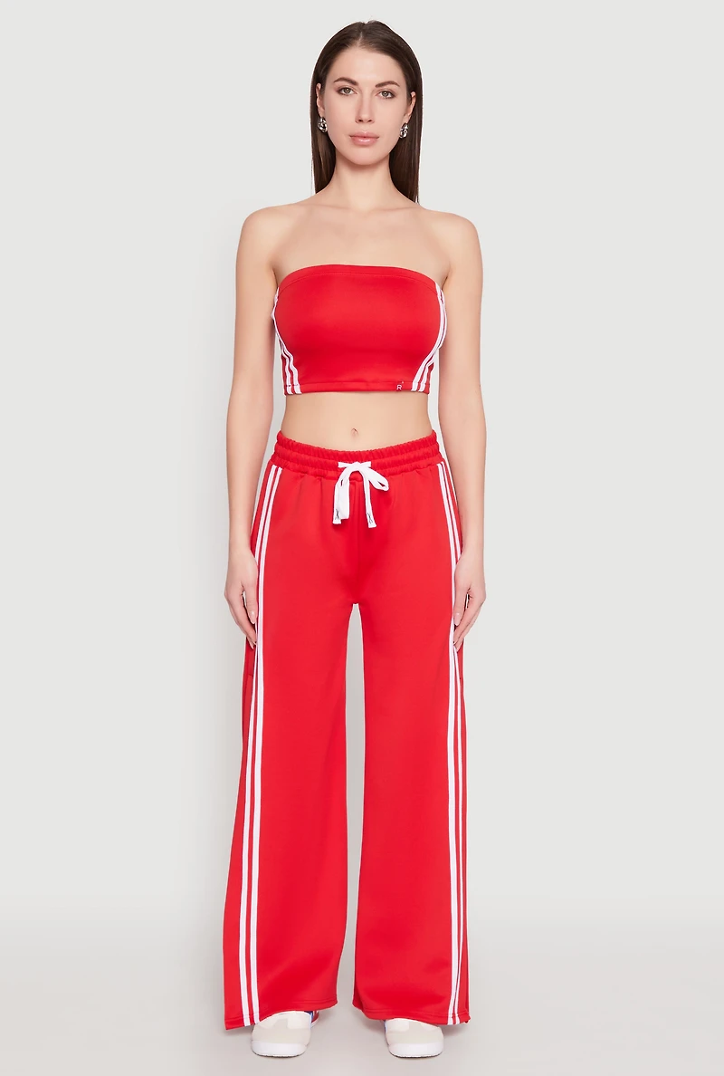 Womens Varsity Stripe Cropped Tube Top, Red, Size S