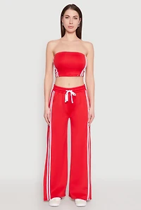 Womens Varsity Stripe Cropped Tube Top, Red, Size M
