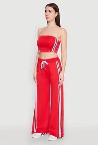 Womens Varsity Stripe Cropped Tube Top, Red, Size S