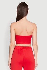 Womens Varsity Stripe Cropped Tube Top, Red, Size S