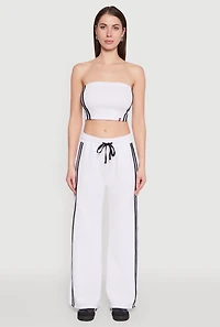 Womens Varsity Stripe Split Wide Leg Track Pants, White, Size M