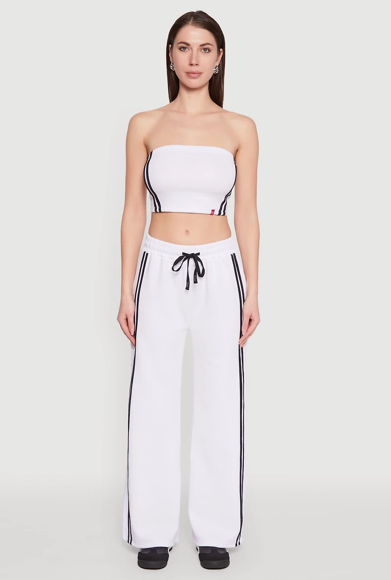 Womens Varsity Stripe Split Wide Leg Track Pants, White, Size L