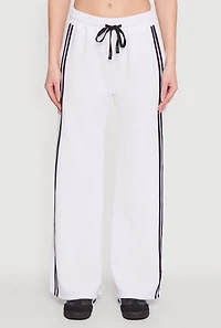 Womens Varsity Stripe Split Wide Leg Track Pants, White, Size M