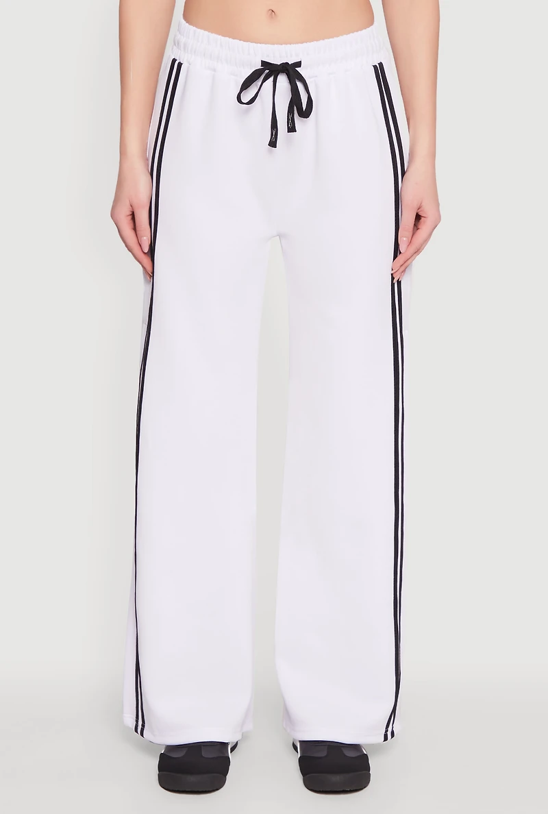 Womens Varsity Stripe Split Wide Leg Track Pants, White, Size L