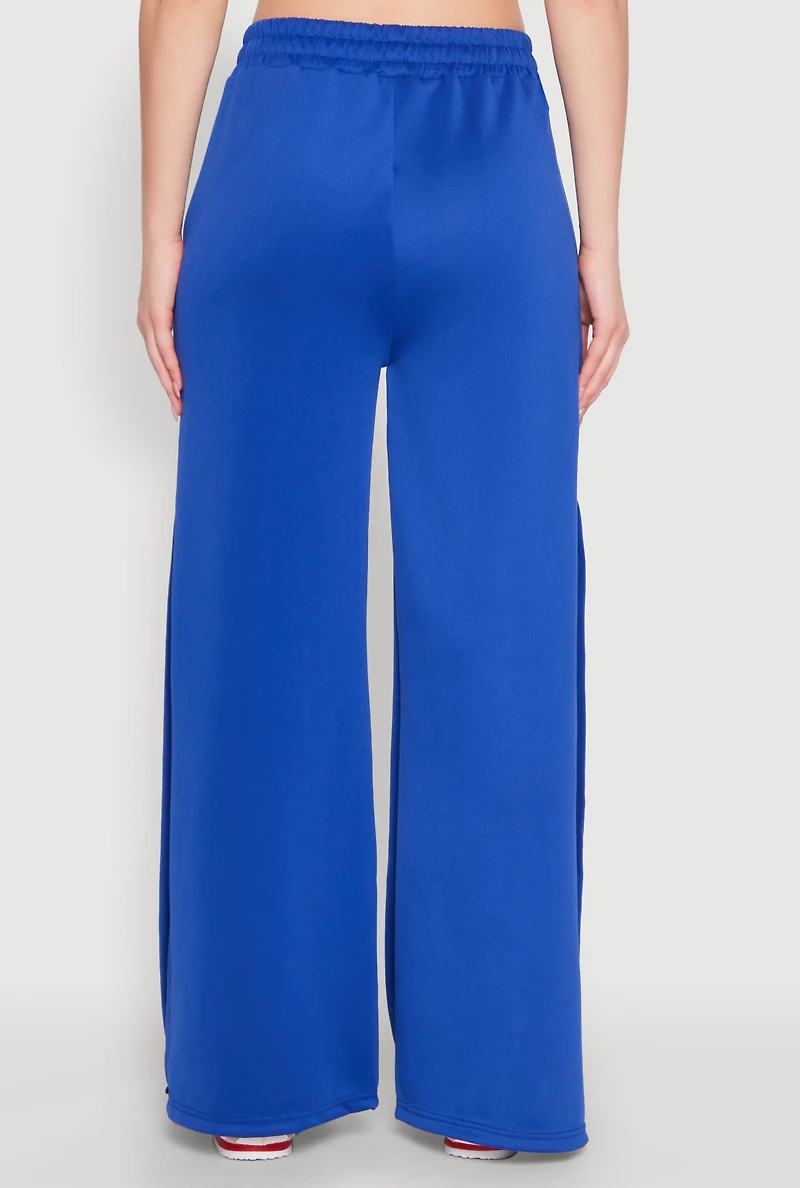 Womens Varsity Stripe Split Wide Leg Track Pants, Blue, Size L