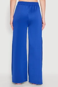 Womens Varsity Stripe Split Wide Leg Track Pants, Blue, Size L