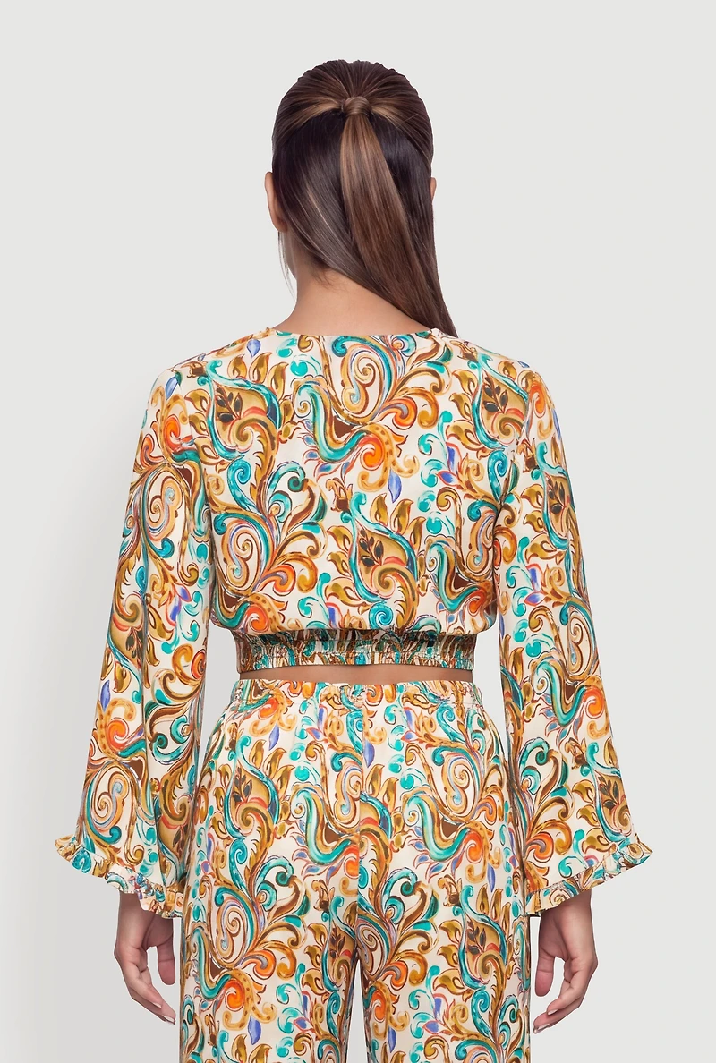 Patterned Twist Front Crop Top
