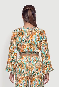 Patterned Twist Front Crop Top