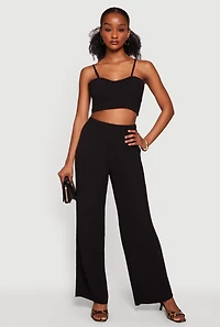 High Waisted Crepe Knit Wide Leg Pants
