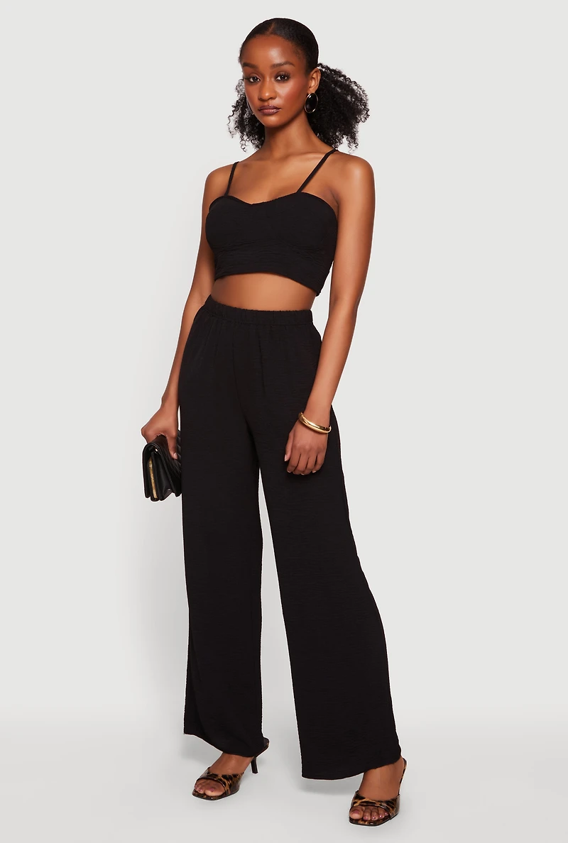 High Waisted Crepe Knit Wide Leg Pants