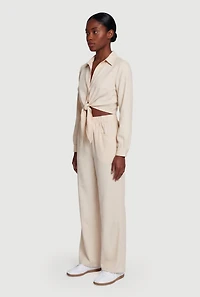 Open Tie Front Long Sleeve Crop Top