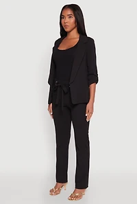 Tabbed Roll Sleeve Lapel Collar Blazer