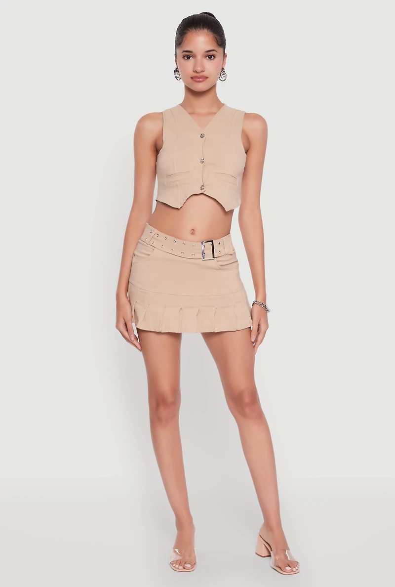 Womens Trendy Hyperstretch V-Neck Cropped Vest, Beige, Size S