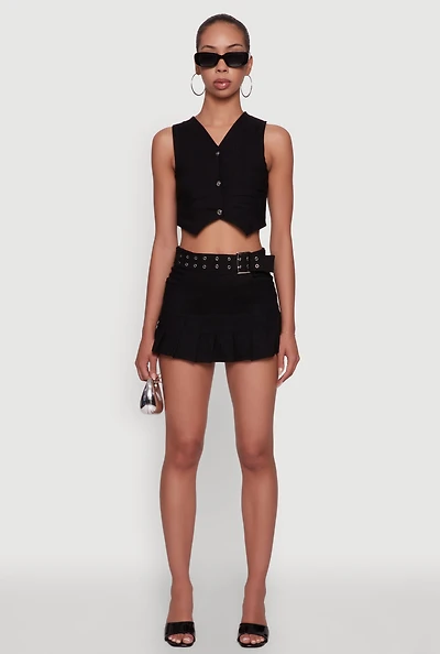 Womens Trendy Low Rise Mini Buckled Pleated Skirt,