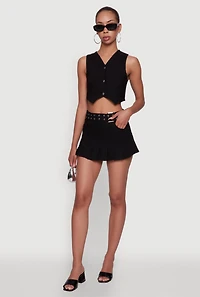 Womens Trendy Low Rise Mini Buckled Pleated Skirt,