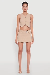 Womens Trendy Low Rise Mini Buckled Pleated Skirt, L