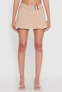 Womens Trendy Low Rise Mini Buckled Pleated Skirt, L