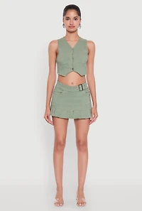 Womens Trendy Low Rise Mini Buckled Pleated Skirt, Green, Size S