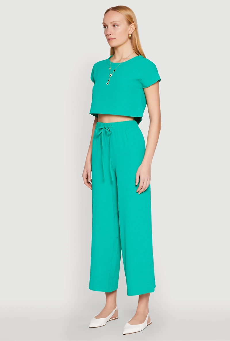 Womens Crepe Knit Short Sleeve Crop Top,
