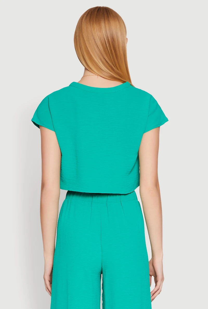 Womens Crepe Knit Short Sleeve Crop Top, M