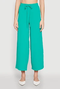 Womens Crepe Knit Drawstring Wide Leg Pants, M