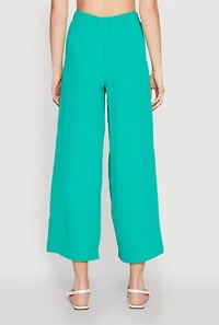 Womens Crepe Knit Drawstring Wide Leg Pants, Green, Size M