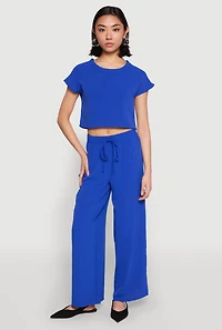 Crepe Knit Drawstring Wide Leg Pants