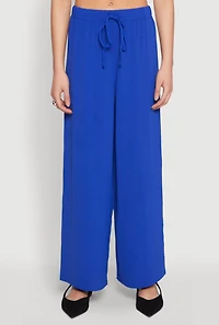 Womens Crepe Knit Drawstring Wide Leg Pants,