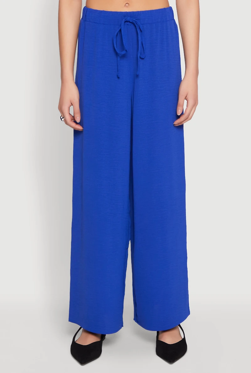 Womens Crepe Knit Drawstring Wide Leg Pants,