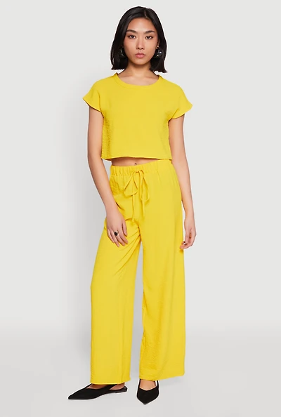 Crepe Knit Drawstring Wide Leg Pants