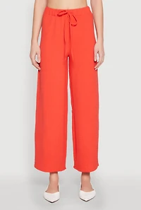 Womens Crepe Knit Drawstring Wide Leg Pants,