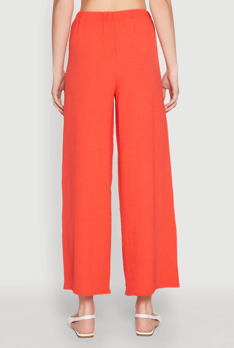 Womens Crepe Knit Drawstring Wide Leg Pants,