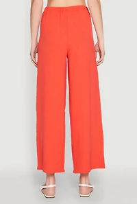 Womens Crepe Knit Drawstring Wide Leg Pants,