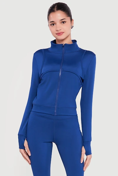 Long Sleeve Mock Neck Yoga Jacket with Thumb Holes