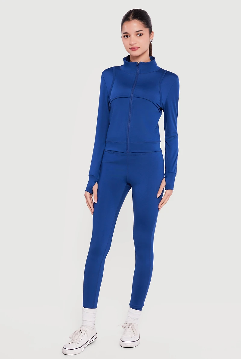 Long Sleeve Mock Neck Yoga Jacket with Thumb Holes