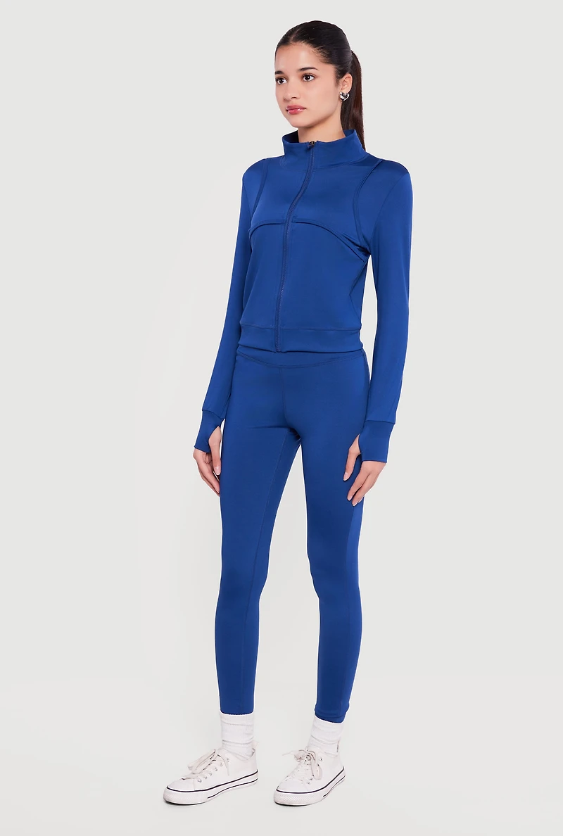 Long Sleeve Mock Neck Yoga Jacket with Thumb Holes