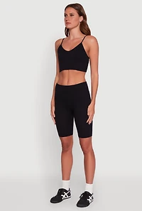 Womens Stylish Ribbed Knit V Neck Sports Bra with Adjustable Straps,