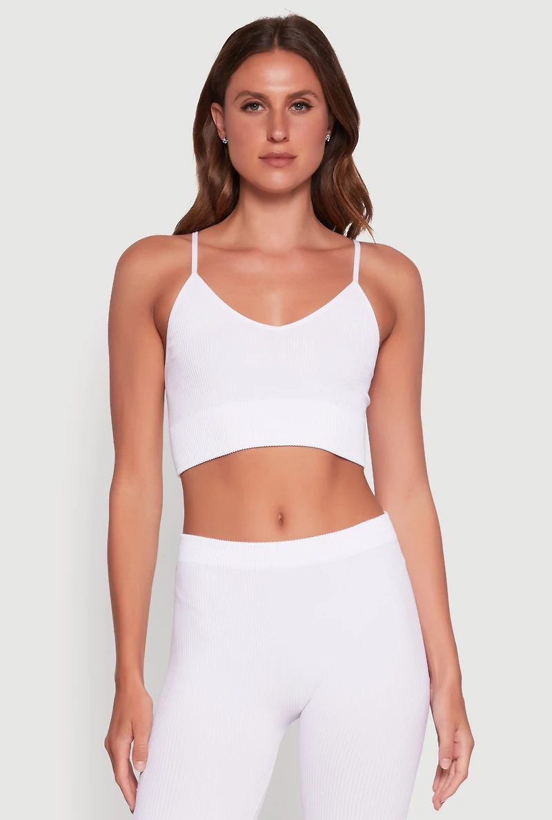 Stylish Ribbed Knit V Neck Sports Bra with Adjustable Straps