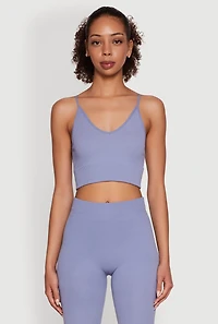 Womens Stylish Ribbed Knit V Neck Sports Bra with Adjustable Straps,