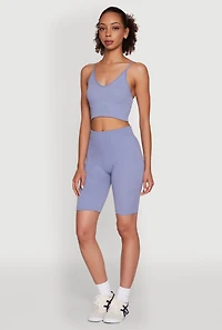 Womens Stylish Ribbed Knit V Neck Sports Bra with Adjustable Straps,