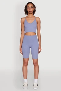 Womens Stylish Ribbed Knit V Neck Sports Bra with Adjustable Straps,