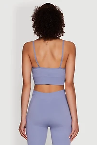 Womens Stylish Ribbed Knit V Neck Sports Bra with Adjustable Straps,