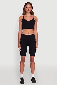 Womens Seamless High Waisted Ribbed Knit Bike Shorts, L-XL